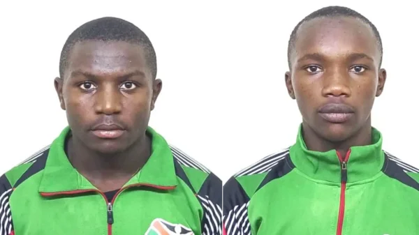 Wrestlers going to EA Championships, Calvin Nyatuka (left) and Vincent Waweru.