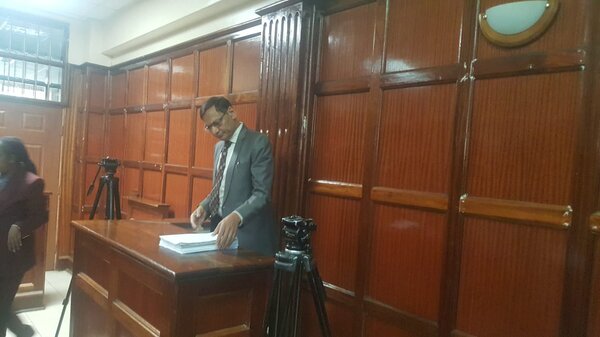 A real estate developer Ashok Shah at the Milimani Law Courts on July 15, 2026, when he testified against Martin Kipngania Komol who is charged with forcible detention of a KES 1.3 billion parcel of land in Nairobi between February 2024 and July 31, 2025. 