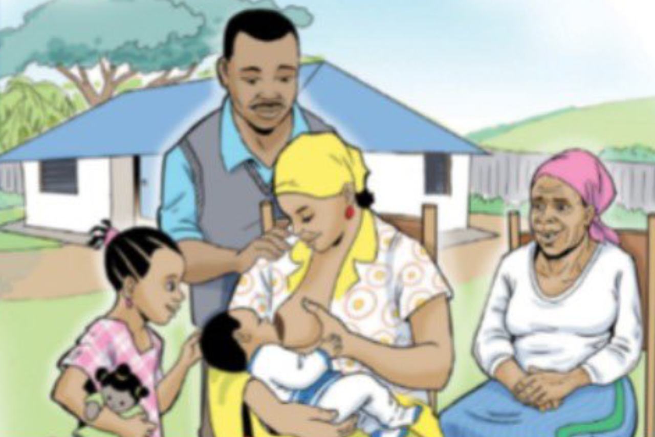 An illustration showing a mother breastfeeding her baby.