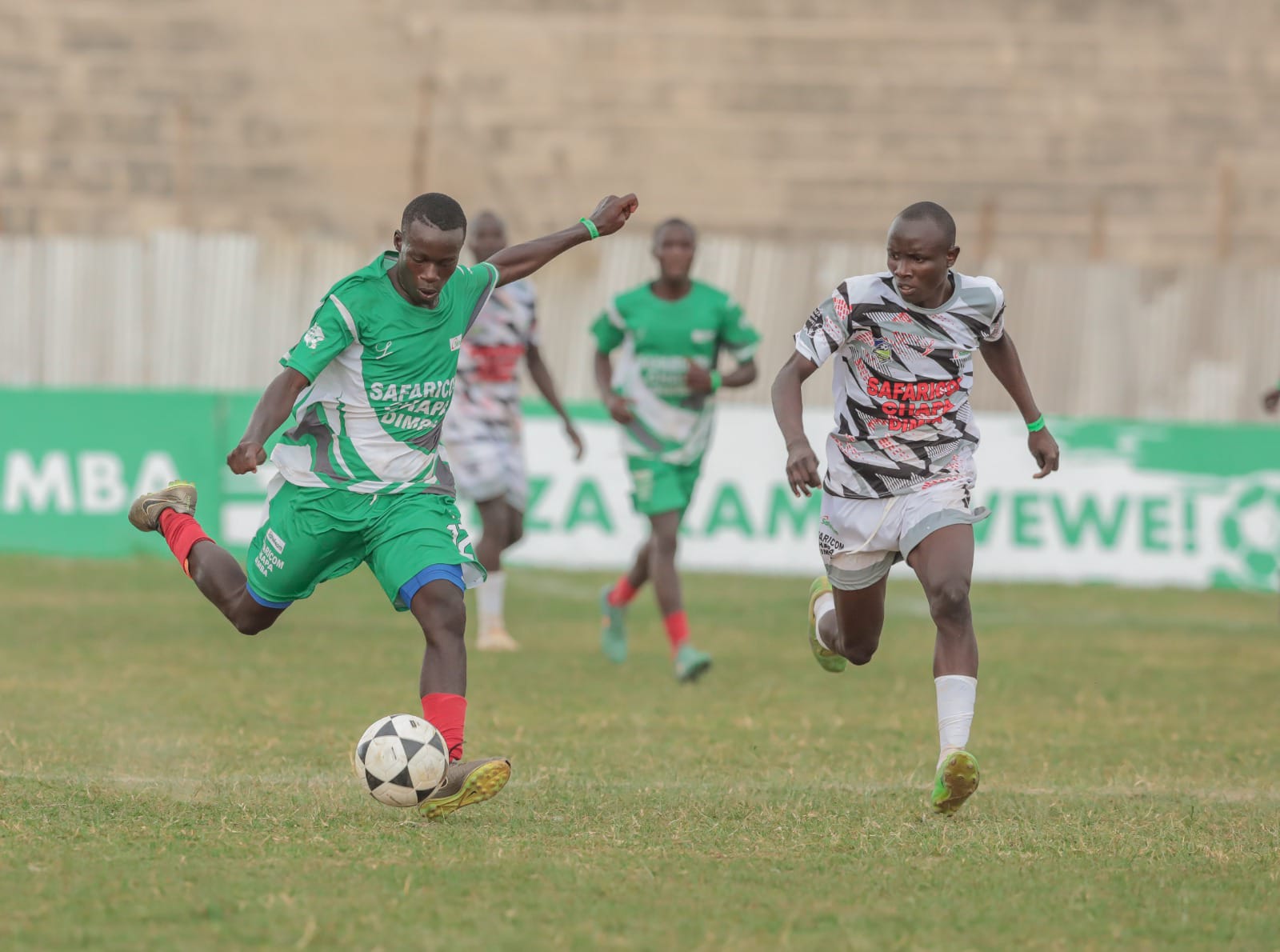 Ebwali Boys from Vihiga take on John Osogo Boys from Busia in the fourth edition of the Safaricom Chapa Dimba Western Regional Finals at Bukhungu Stadium in Kakamega