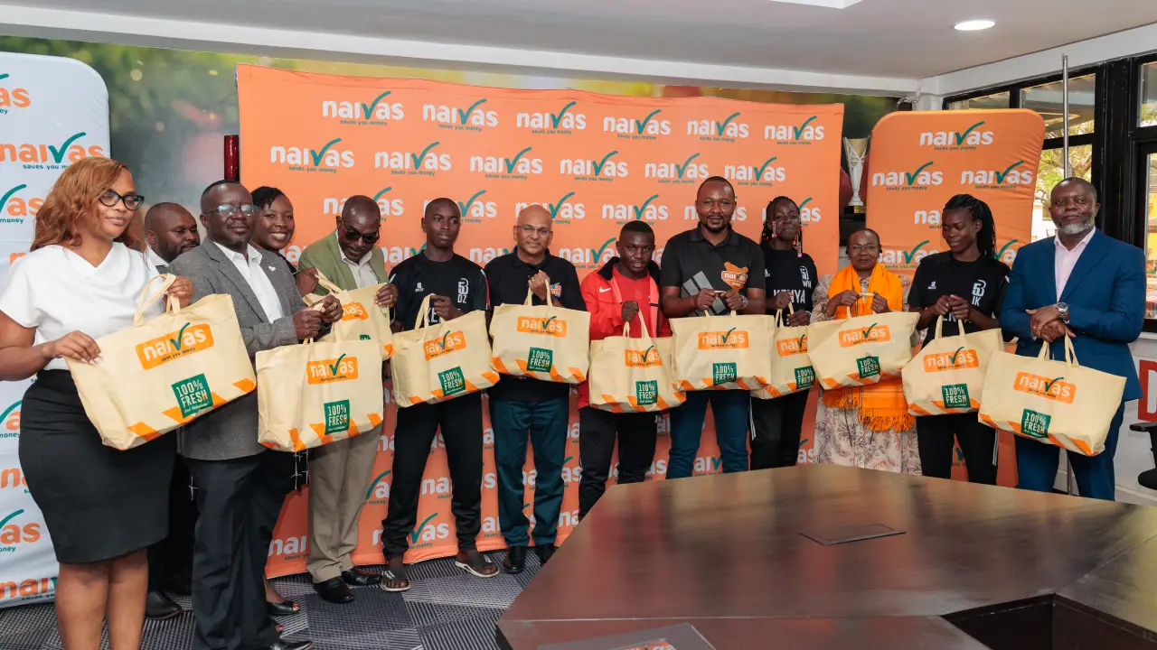 Team Kenya athletes receive dignity items from leaders of Naivas Supermarket in the presence of members of the leadership of the National Olympic Committee of Kenya (NOCK) at a function to celebrate Naivas’ support to Team Kenya athletes at the Dakar 2026 Youth Olympic Games.