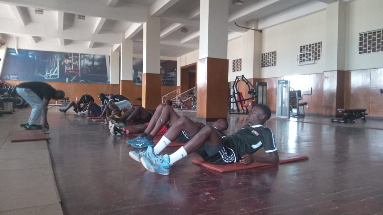 Kenya men's netball team workout during gym session at Kasarani.