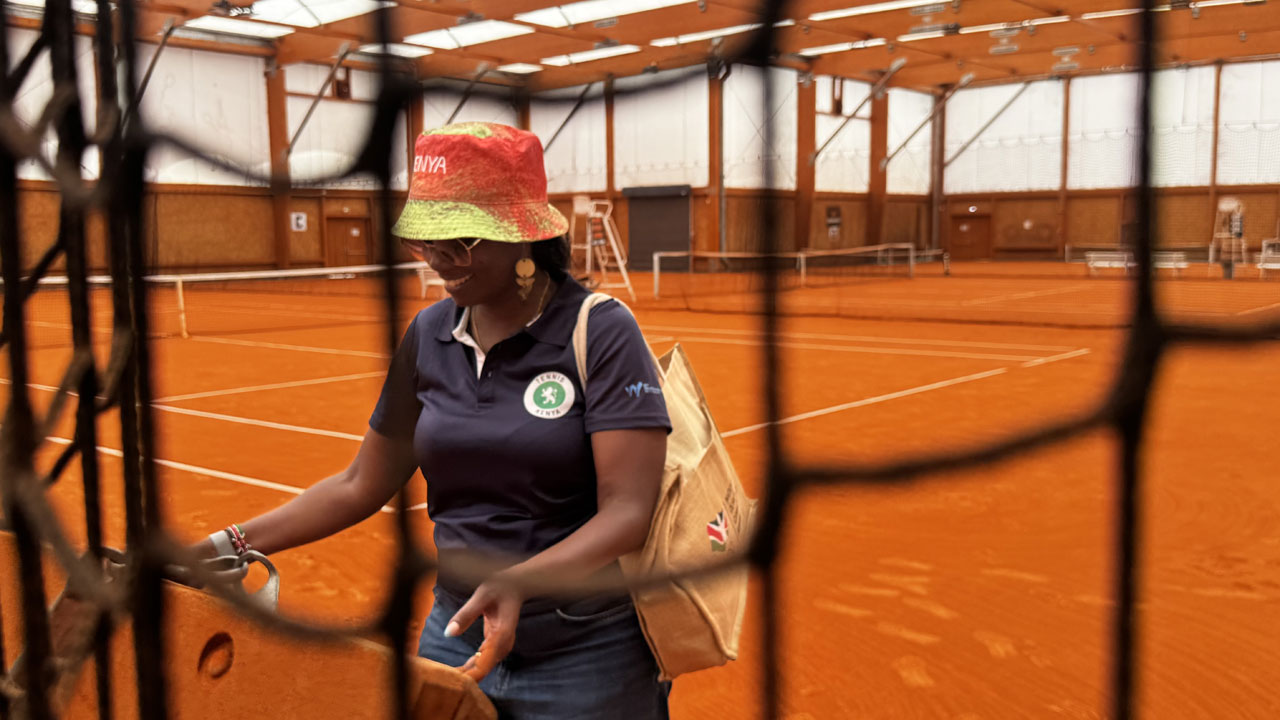 Tennis Kenya President Wanjiru Mbugua Karani at the clay courts of the Istres Sport Tennis Club in Istres City in France during a past tour. 